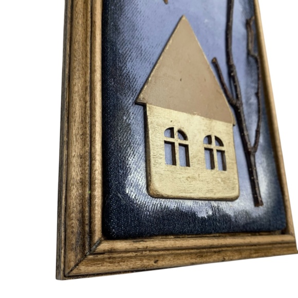 Mixed Media Wall Art | Winter Scene | House | Snow | Trees | Stars | 3D | 6 x 8" - Picture 3 of 5